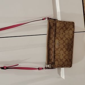 Coach Signature Canvas Crossbody with Pink Straps